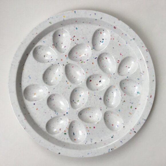 Zak! Designs Confetti Melamine Plastic White Deviled Egg Round Circle Plate Tray - Picture 1 of 5